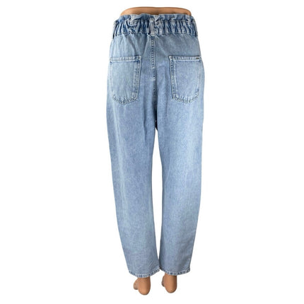 Zara Women's Blue Light Wash High Waisted Tapered Paperbag Denim Jeans Size 2