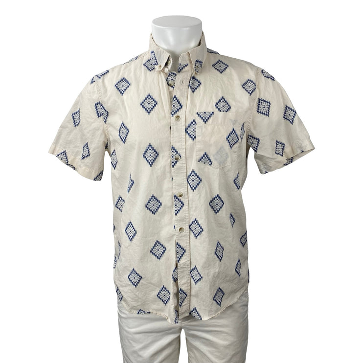 Banana Republic Men's Geometric Collared Short Sleeve Button Down Shirt Top Sz M