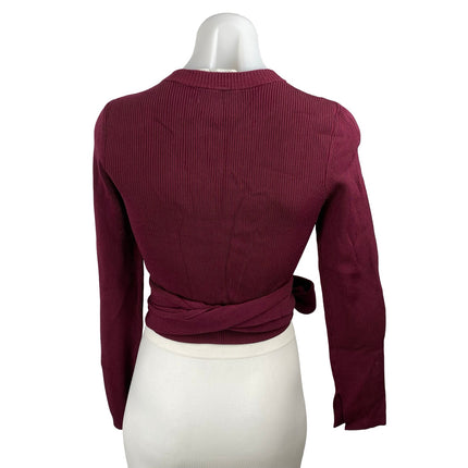 3.1 Phillip Lim Women's Red Ribbed Knit Tie Hem Knot Long Sleeve Crop Top Size S