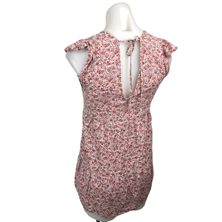 Abercrombie & Fitch Pink Linen Floral V-neck Tiered Mini Babydoll Dress Size XXS