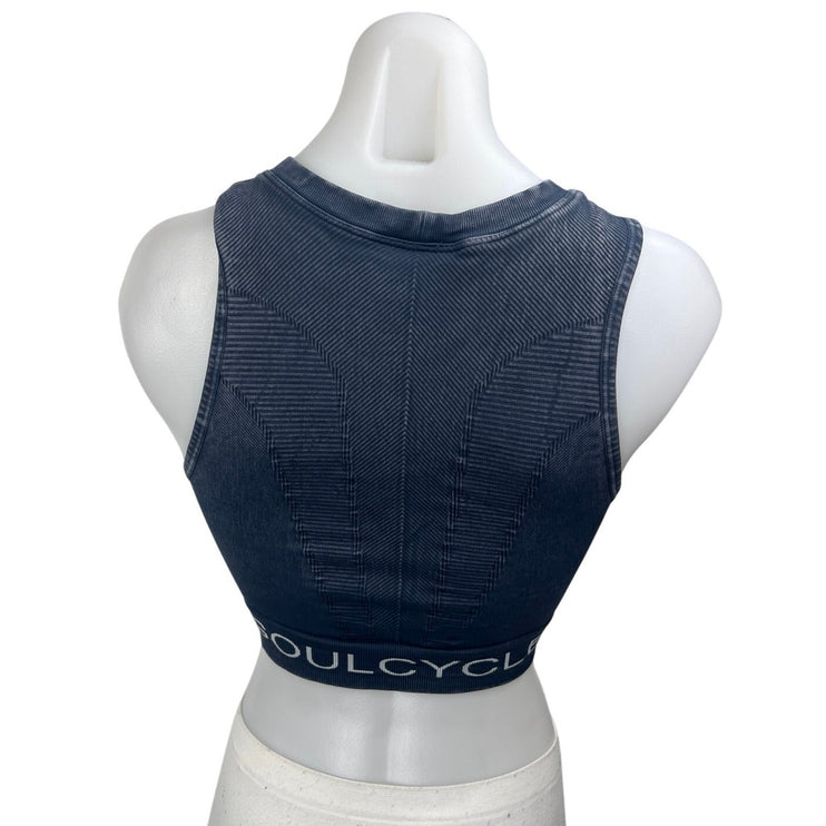 Soulcycle Blue Sleeveless Ribbed Knit High Neck Tank Athletic Crop Top Size M