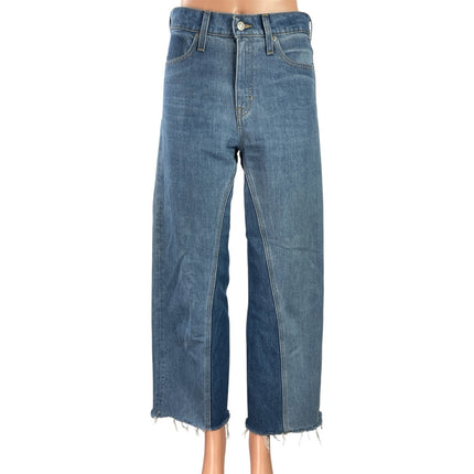 Women's Blue High Rise Two Tone Frayed Hem Slim Wide Leg Denim Jeans Pants Sz 26
