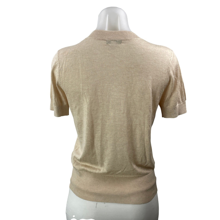 REISS Women's Beige Short Sleeves Knit Crew Neck Pullover Sweater Top Size S