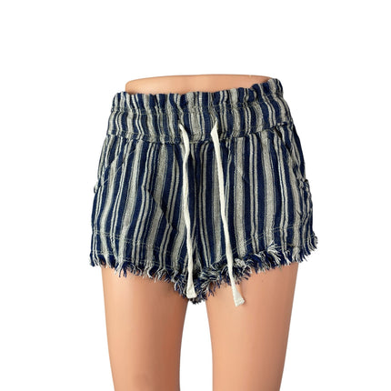 Urban Outfitters BDG Frankie Blue Striped Raw Frayed Hem Micro Paperbag Shorts M