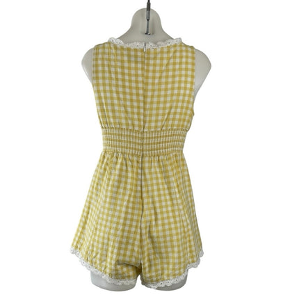 Sky to Moon Gingham Check Plaid Boat Neck Sleeveless Mini Tank Jumpsuit Romper M