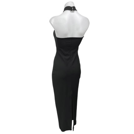 NA-KD Black Sleeveless Rose Halter High Neck Slit Midi Maxi Bodycon Dress XS