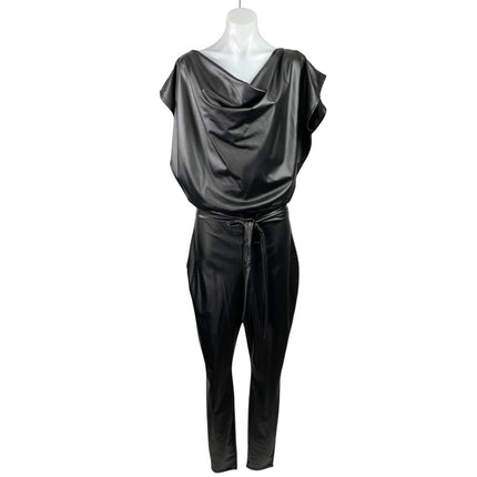 NEW Fashion Nova Want You Back Black One Shoulder Faux Leather PU Jumpsuit Sz 1X