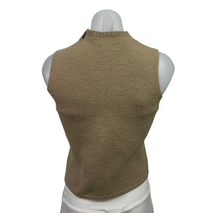 Ann Taylor Tan Beige 100% Wool Sleeveless Mock Neck Crop Tank Sweater Top Size M