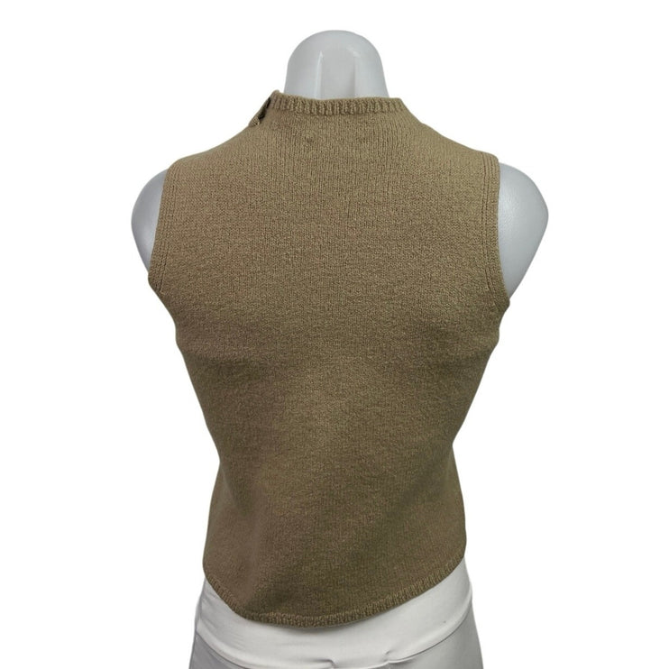 Ann Taylor Tan Beige 100% Wool Sleeveless Mock Neck Crop Tank Sweater Top Size M