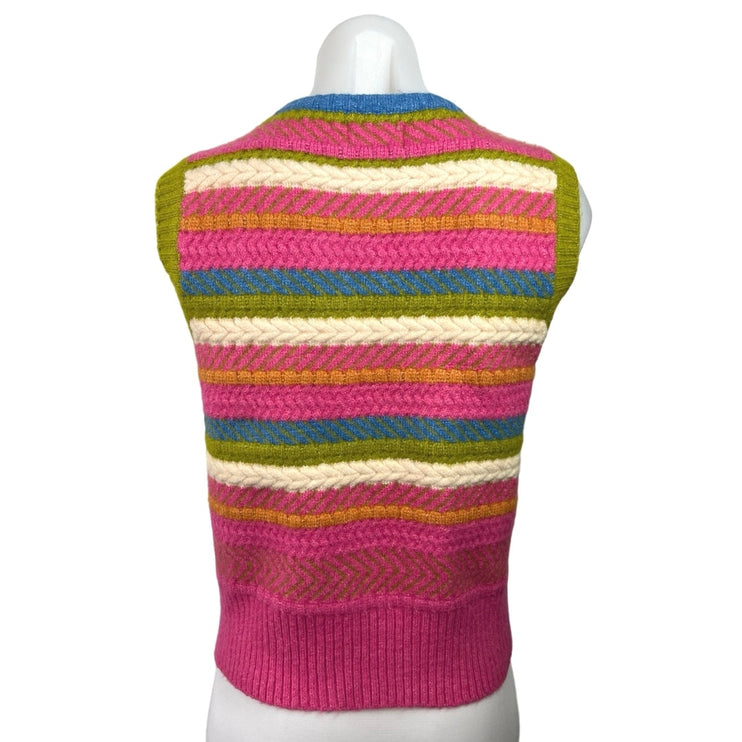 FRNCH PARIS Wendy Multicolor Striped Crew Neck Sleeveless Knit Sweater Vest Sz S