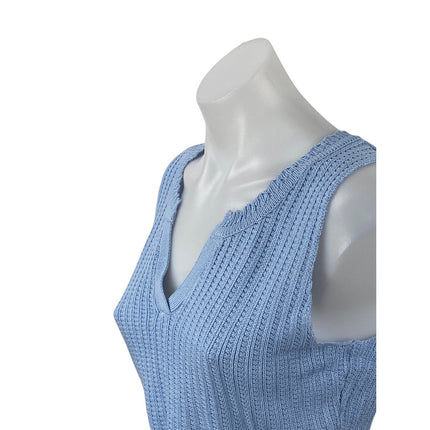 Miss Love Blue Rib Waffle Knit V Neck Sleeveless Cropped Sweater Vest Top Size M