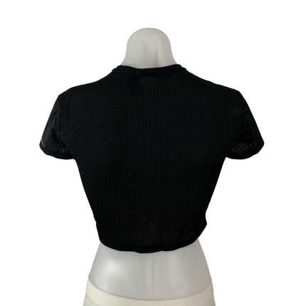 DKNY Black Pink Mesh Graphic Crew Neck Short Sleeve Crop Jersey T-Shirt Top XS