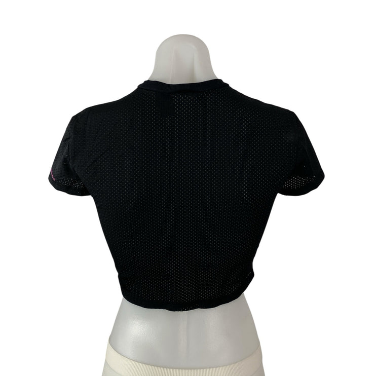 DKNY Black Pink Mesh Graphic Crew Neck Short Sleeve Crop Jersey T-Shirt Top XS