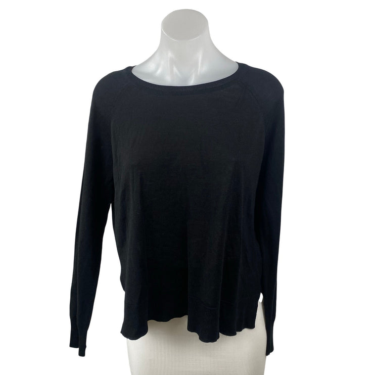 Zara Womens Black Boat Neck Drop Long Sleeve Casual Jersey T-Shirt Sweater Top L