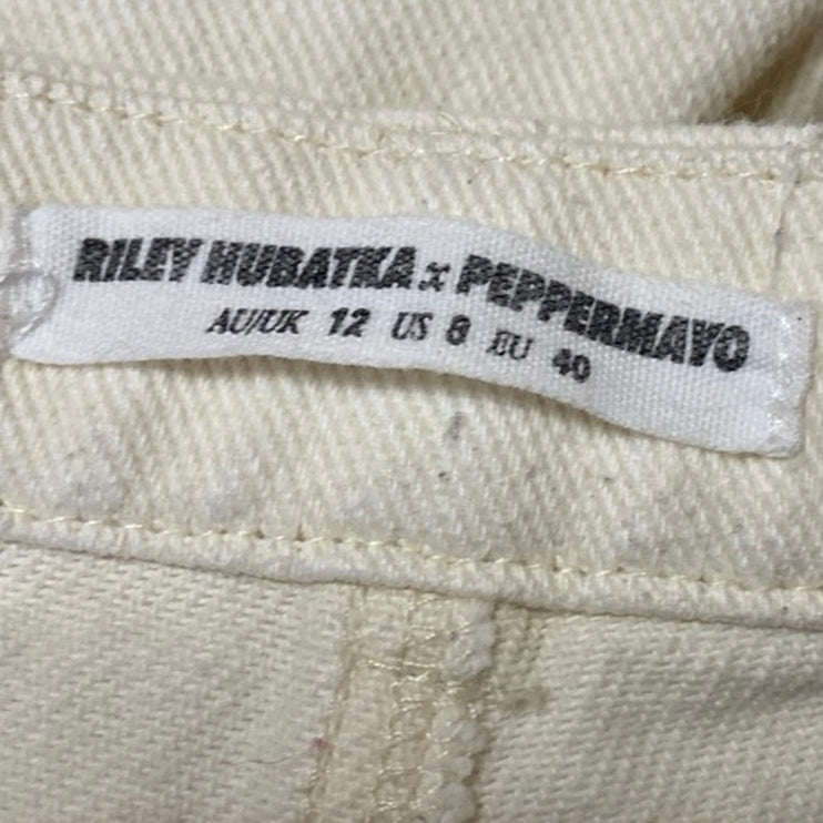 Riley Hubatka x Peppermayo White High Waist Wide Leg Palazzo Trousers Pants Sz 8