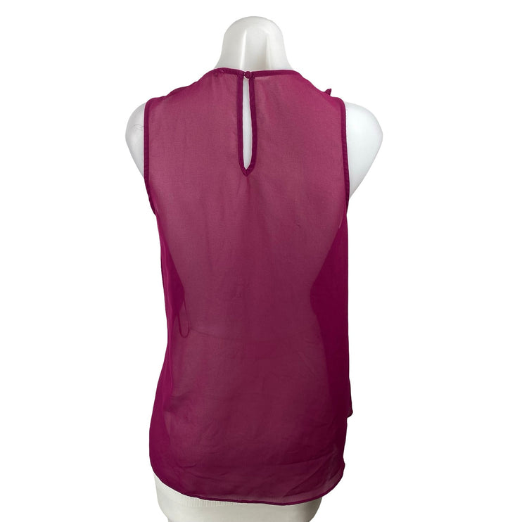 41 Hawthrorn Pink Purple Sleeveless Ruffle V Neck Tank Mesh Sheer Blouse Top M