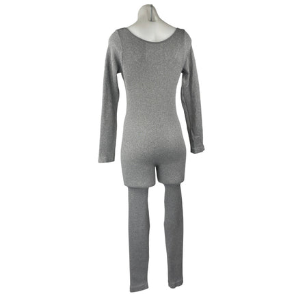 FCT with Love Gray Ribbed Knit Long Sleeve Square Neck One Piece Jumpsuit Size S