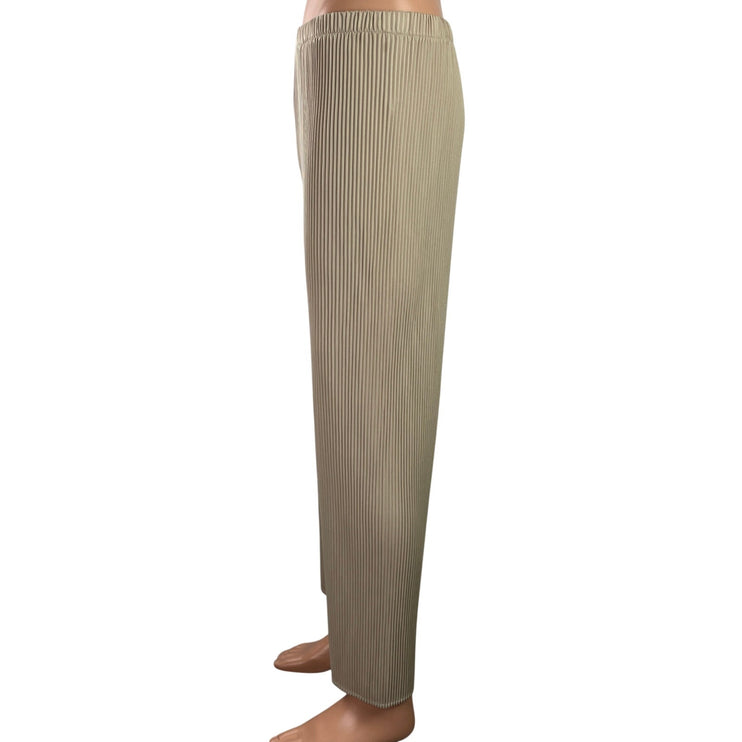 Uniqlo Beige Tan Ribbed Elastic Waist Straight Leg Lounge Trousers Pants 30-31