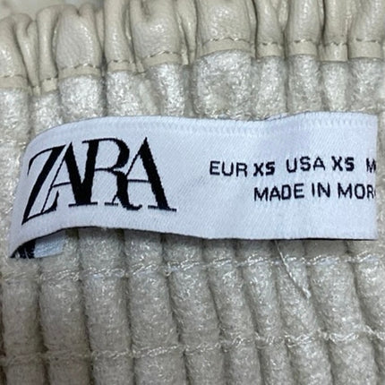 Zara Beige Sleeveless Strapless Lace Up Corset Bustier Smocked Crop Top Size XS