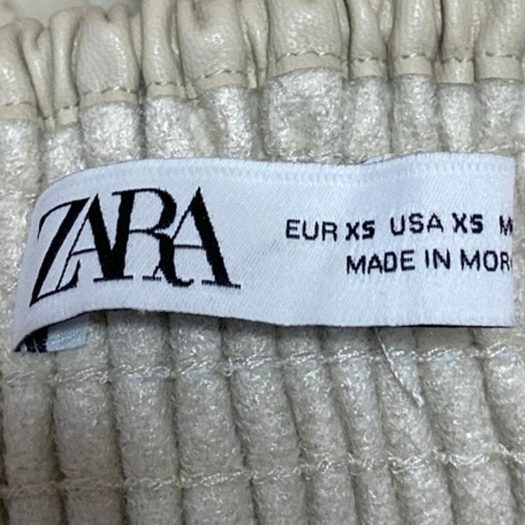 Zara Beige Sleeveless Strapless Lace Up Corset Bustier Smocked Crop Top Size XS