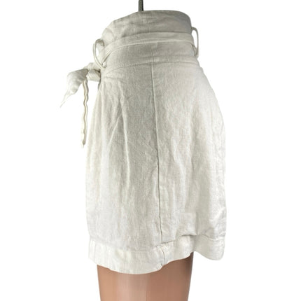 Shinestar Women's White Linen Button Fly Belted High Rise Paperbag Shorts Size S