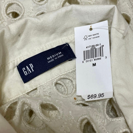 NEW Gap Cream Eyelet Embroidered Pocket Long Sleeve Button Down Shirt Top Size M