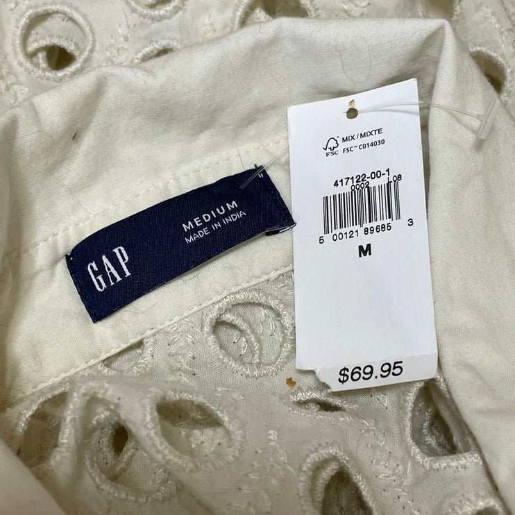 NEW Gap Cream Eyelet Embroidered Pocket Long Sleeve Button Down Shirt Top Size M