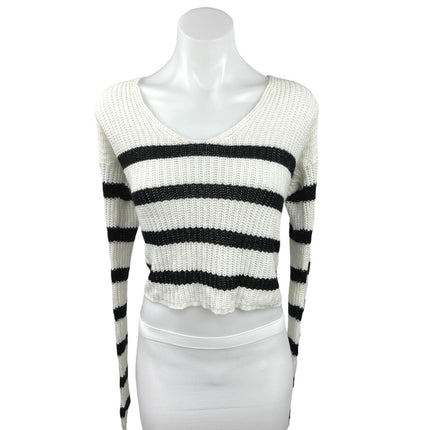 Brave Soul White Blac Striped Scoop Neck Cropped Pullover Sweater Top Size S