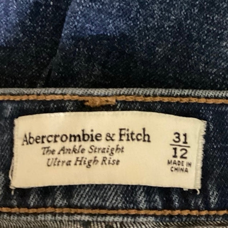 Abercrombie & Fitch Ankle Straight Ultra High Rise Blue Stretch Denim Jeans 12