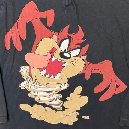 VINTAGE 90’s Marks & Spencer Black Looney Tunes Tasmanian Devil Taz Henley Top S