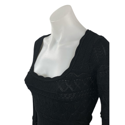 LoveShackFancy Lavender Black Knit Long Sleeve Fit & Flare Mini Dress Size M