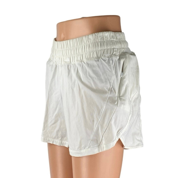 Lululemon Track That White Elastic Waist Mid-Rise Activewear Running Shorts Sz 6