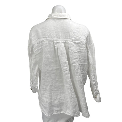 Zara Women's White Cotton Gauze Long Sleeve Button Down Blouse Shirt Top Size M