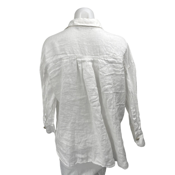 Zara Women's White Cotton Gauze Long Sleeve Button Down Blouse Shirt Top Size M