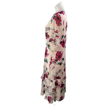 NEW Lauren Ralph Lauren Floral Rose Pink Ruffle Tiered A Line Mini Dress Size 10