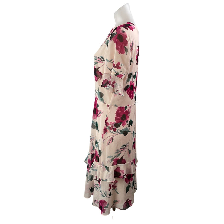 NEW Lauren Ralph Lauren Floral Rose Pink Ruffle Tiered A Line Mini Dress Size 10