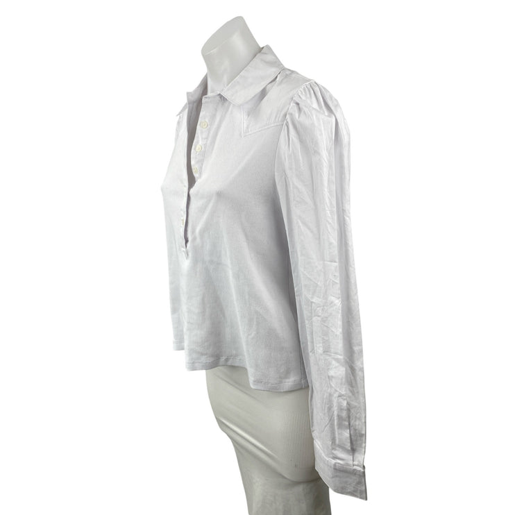 Single Thread Women's White Collared Long Sleeve Button Down Shirt Blouse Top L