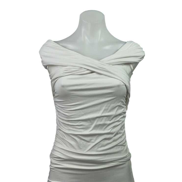 Abercrombie &. Fitch Women White Off The Shoulder Cross V Neck Blouse Top Size S