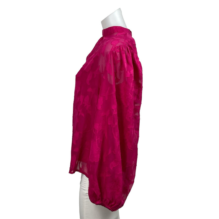 Flying Tomato Women's Pink Long Sleeve Floral Lace Sheer Mock Neck Blouse Top S