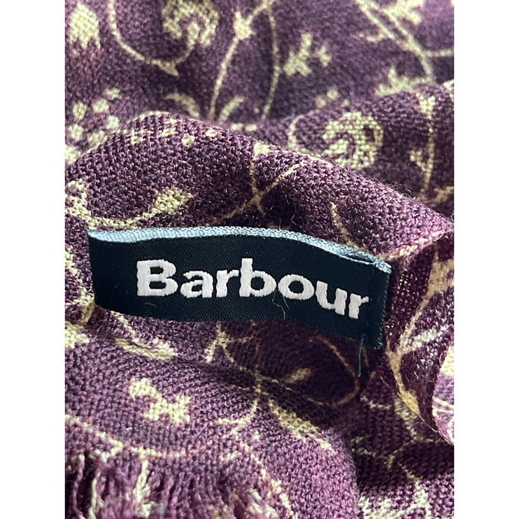 Barbour 100% Lambs Wool Purple Floral Winter Snow Shawl Wrap Neck Scarf One Size