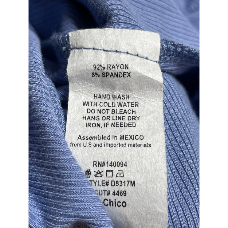 See You Monday Blue Ribbed Knit Short Sleeve Square Neck Midi Bodycon Dress S