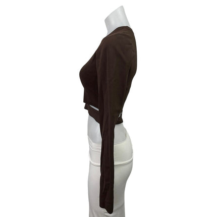 Aritzia TEN by Babaton Brown Cutout Long Sleeve Knit Crew Neck Crop Top Size M