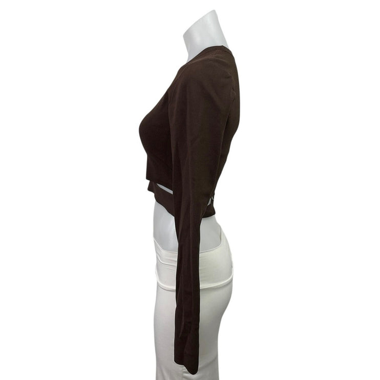 Aritzia TEN by Babaton Brown Cutout Long Sleeve Knit Crew Neck Crop Top Size M