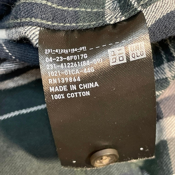 Uniqlo Womens Green Plaid Flannel Check Long Sleeve Button Down Shirt Top Size S