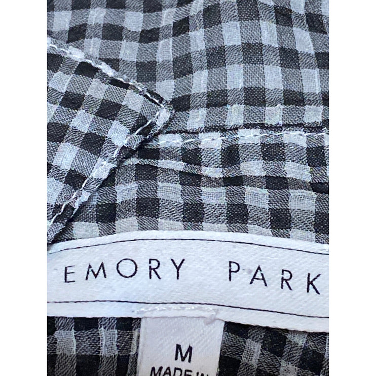 Emory Park Black Gingham Check Long Sleeve Tie Cropped Blouse Shirt Top Size M