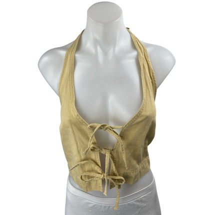 NEW MNG Mango Yellow Sleeveless Halter Tie Knot Open Back Vest Crop Top Size XS