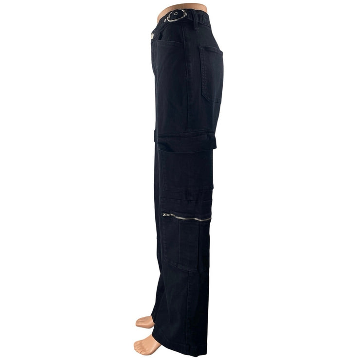 WeWoreWhat Women's Black High Waisted Straight Leg Cargo Trousers Pants Size 26