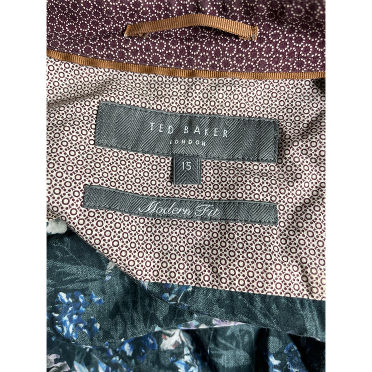 Ted Baker Men's Blue Floral Long Sleeve Modern Fit Button Down Shirt Top Size 15