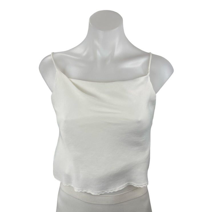 Zara Women's White Satin Sleeveless Cowl  Neck Crop Cami Camisole Tank Top Sz XS
