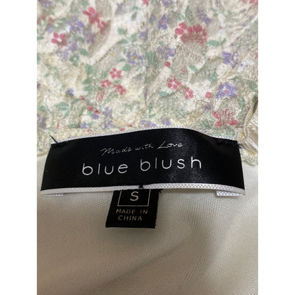 Blue Blush Yellow Floral Ruffle Sleeveless Ruched Cami Mini Bodycon Dress Size S